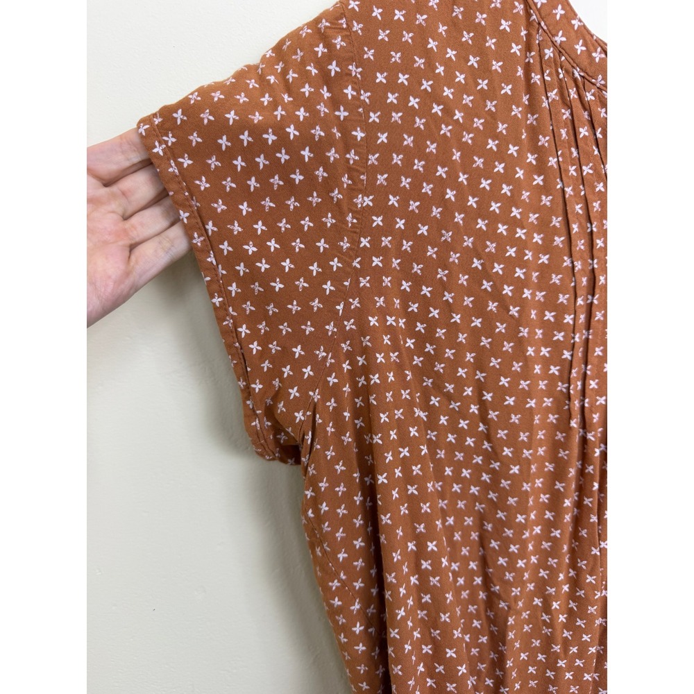 Rust Orange Print Pintuck Blouse XL Boho - Picture 4 of 7